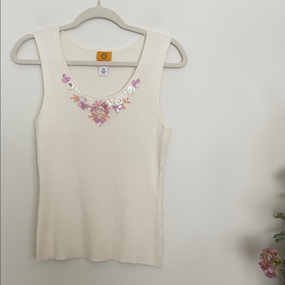 Ruby Rd. cream ribbed embellished shell - Picture 2 of 9